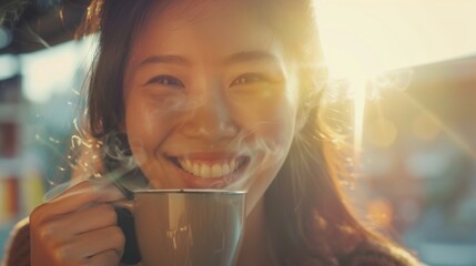 Woman is drinking morning coffee