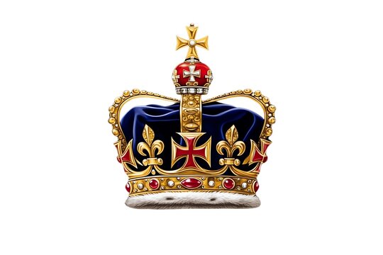 A transparent PNG of the British Crown, King Charles 3rd, graphic illustration