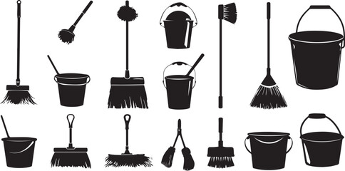 A Lot of Collection of Paint Brush and Bucket Silhouette Vector illustrations.