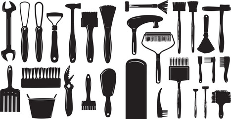 Set of Garden and Mason Tools Element Silhouette vector illustration 