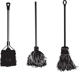 Set of Silhouette Broom Vector illustration. Black and White Broom Silhouette Design For Graphic Designer