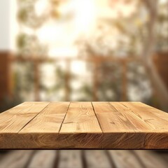 Wooden Table With Blurry Background - obrazy, fototapety, plakaty