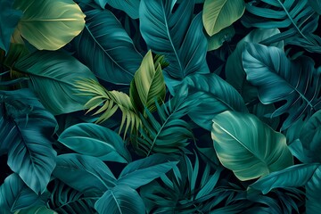 Tropical monstera leaves background,  Seamless pattern