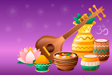 Gradient India travel composition background with indian musical instruments - 763965252