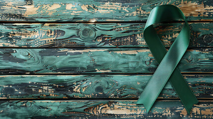 green ribbon symbol of fight against disease. World lymphoma awareness day. September 15. Liver, Gallbladders bile duct, kidney Cancer and Lymphoma Awareness month or Celiac disease awareness. - obrazy, fototapety, plakaty
