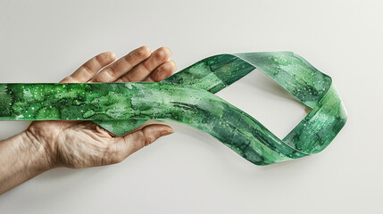 green ribbon symbol of fight against disease. World lymphoma awareness day. September 15. Liver, Gallbladders bile duct, kidney Cancer and Lymphoma Awareness month or Celiac disease awareness.