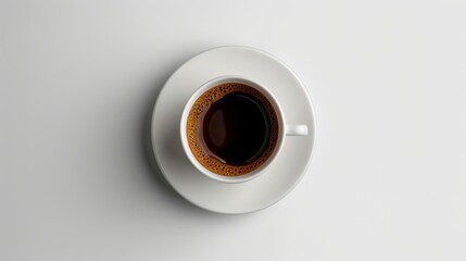Obraz na płótnie Canvas Top-View Minimalist Dark Brown Coffee Mug on White Oval Saucer