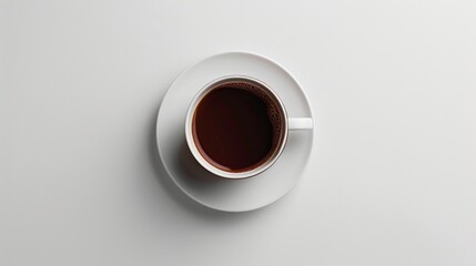 Top-View Minimalist Dark Brown Coffee Mug on White Oval Saucer


