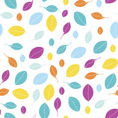 Vector hand drawn colourful leaves composition on white background.
