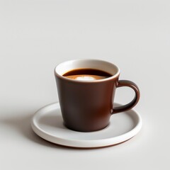 Top-View Minimalist Dark Brown Coffee Mug on White Oval Saucer

