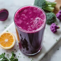 Top-View Minimalist Rich Purple Smoothie in Tall Glass

