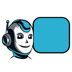 Chat bot logo design concept. Virtual smart assistant Bot icon. Robot head with speech bubble. Customer service chat bot.