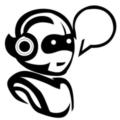 Chat bot logo design concept. Virtual smart assistant Bot icon. Robot head with speech bubble. Customer service chat bot.