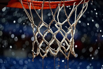 Fototapeta na wymiar rainwater dripping off rim after a scored basket