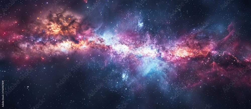 Canvas Prints A beautiful nebula filled with gas and stars in vibrant shades of purple, violet, and electric blue, resembling a colorful galaxy in the deep space sky