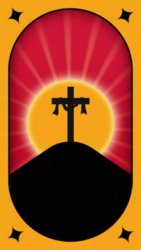  illustration of a cross at sunrise. vertical background seamlees animation good friday for social media promotion