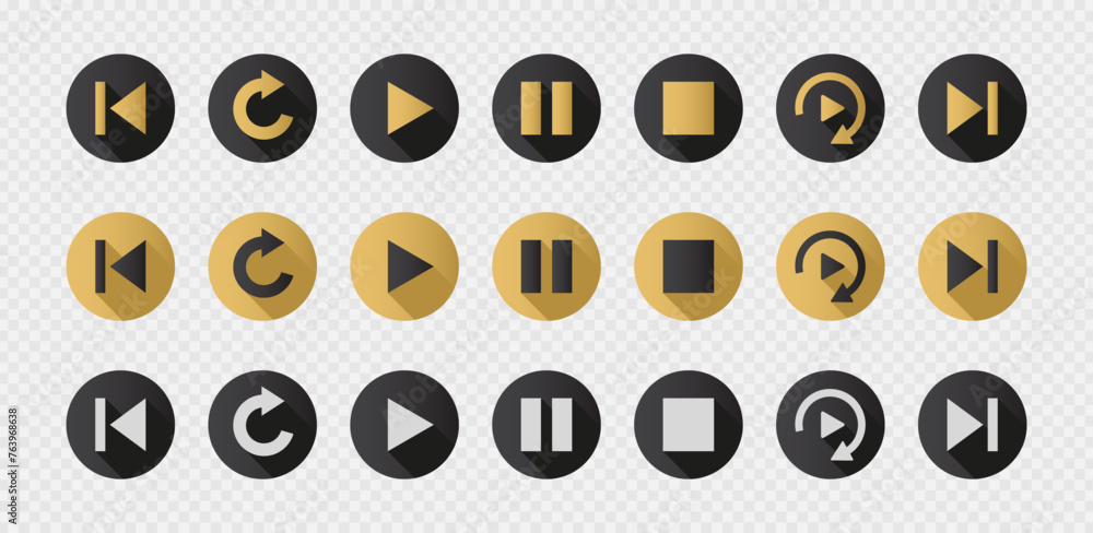 Poster collection of play button set for video player or user interface. ui playback symbol. isolated on wh