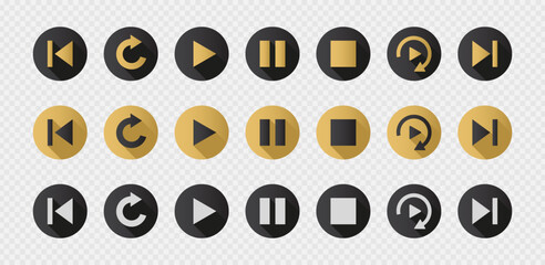 Collection of play button set for video player or user interface. UI playback symbol. Isolated on white background - obrazy, fototapety, plakaty