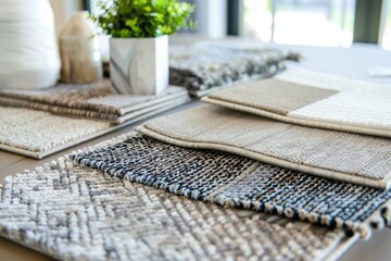 Fototapeta na wymiar set of different textures carpet samples on table