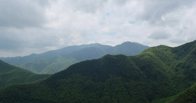 aerial view of beautiful green mountain hill nature landscape. In Anji County, Huzhou, Zhejiang, China