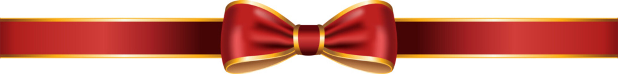 Red ribbon bow has gold trim illustration