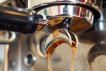 closeup of a coffee machine being descaled with a special solution