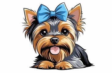 Cute Yorkshire Terrier with a bow on his head