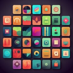 A grid of abstract app icons, blending geometric shapes and soft hues to create a visually cohesive digital collection.