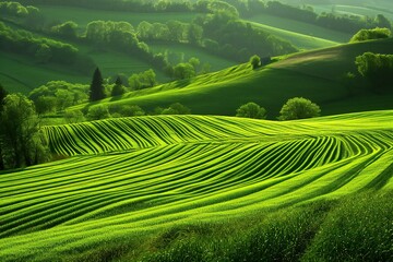 Rural landscape in Tuscany, Italy,  Green hills and fields
