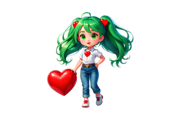 Little Girl with Shiny Green Hair (PNG 10800x7200)