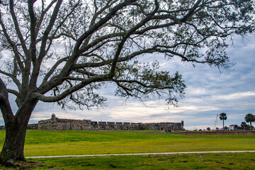 Castillo de San Marcos Fort in St. Augustine, FL with cloudscape