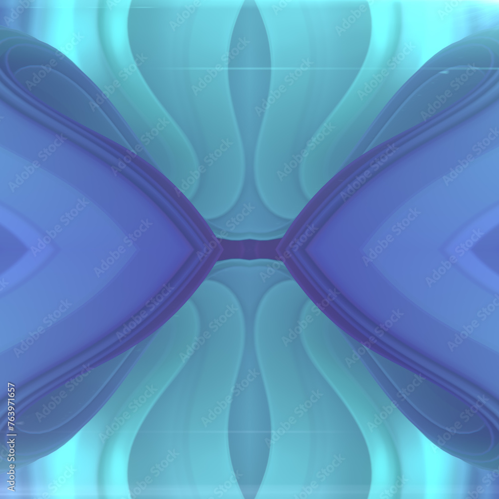 Poster Symmetrical pattern of three-dimensional neon colored fabric stripes flying in the wind. 3d rendering illustration