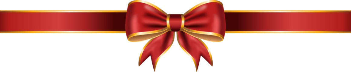 Red ribbon bow has gold trim illustration