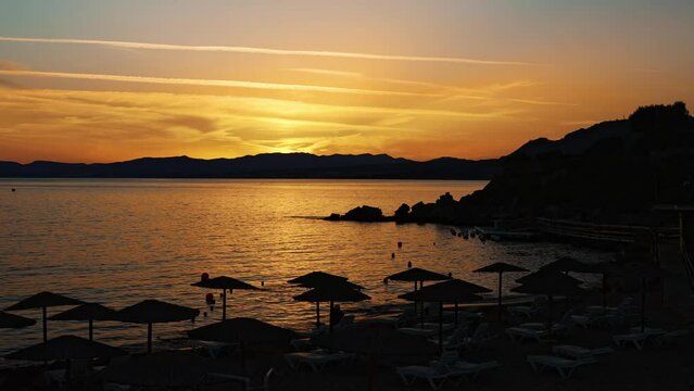 Beautiful sunset on Pefkos beach on the island of Rhodes in Greece.