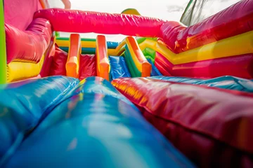 Fotobehang Inflatable children's playground, colorful bouncy castle with slide for kids © VetalStock