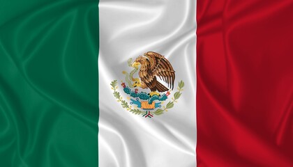 Flag of Mexico blowing in the wind on silk texture
