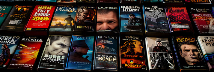 Thrilling Array of Robert Ludlum's Jason Bourne Series in a Stock Photo: Espionage and Action Galore - obrazy, fototapety, plakaty