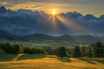 Foto op Plexiglas Sunset in the mountains of Switzerland,  Beautiful sunrise over the Swiss Alps © Cuong