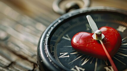 An image of a compass with the needle pointing towards a heart symbolizing love as lifes true direction