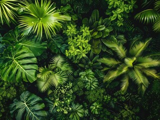 A lush rainforest canopy viewed from above revealing the diversity of life
