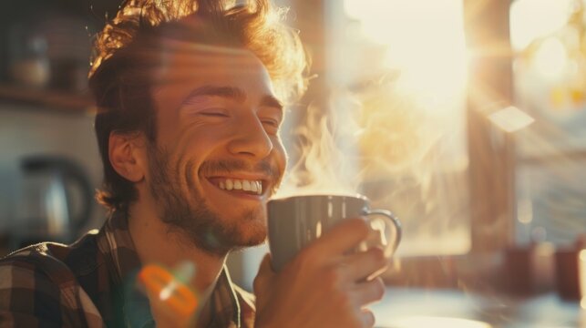 Man is drinking morning coffee