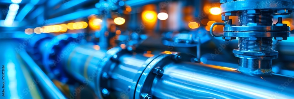 Poster industrial oil and gas refinery pipeline in a processing plant setting for efficient processing