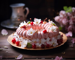 Obraz na płótnie Canvas Pavlova cake wreath of french meringue. Dessert, sweets.