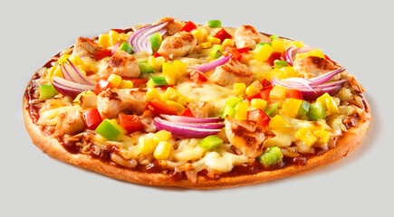 Pizza BBQ, rote Zwiebeln, Pizza, isoliert, grüne Paprika, Italien, 