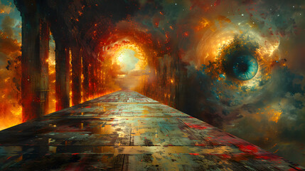 Pathways of the Mind, Abstract Digital Art of Dreams, Spirituality, and the Inner Mysteries of Human Consciousness, Conceptual Artwork Path of Dream Imagination and Spiritual Awakening Mind Spirit. - obrazy, fototapety, plakaty