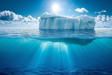 Foto op Canvas Iceberg in the ocean with sun rays and blue sky background © Cuong