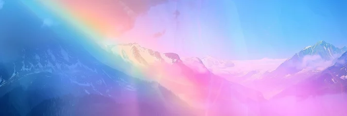 Fototapeten Rainbow Prism Light in the Sky Shining Down Alps Background created with Generative AI Technology © Sentoriak