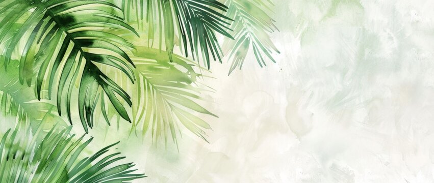KS Light green and white palm leaves on the wall in the.