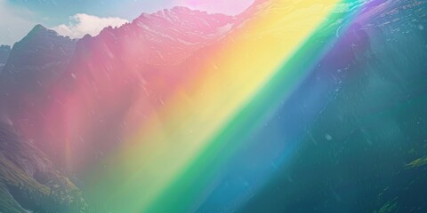 Rainbow Prism Light in the Sky Shining Down Alps Background created with Generative AI Technology