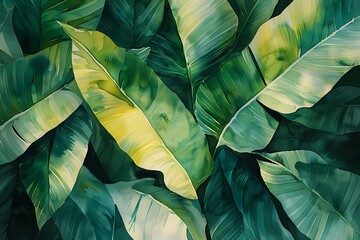 Water color  painting  features  Vintage Boho style green tropical foliage Garden on neutral background , artwork for wall art, home decor and background  - obrazy, fototapety, plakaty